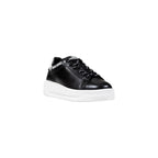 Black and White Synthetic Leather Lace-Up Sneakers
