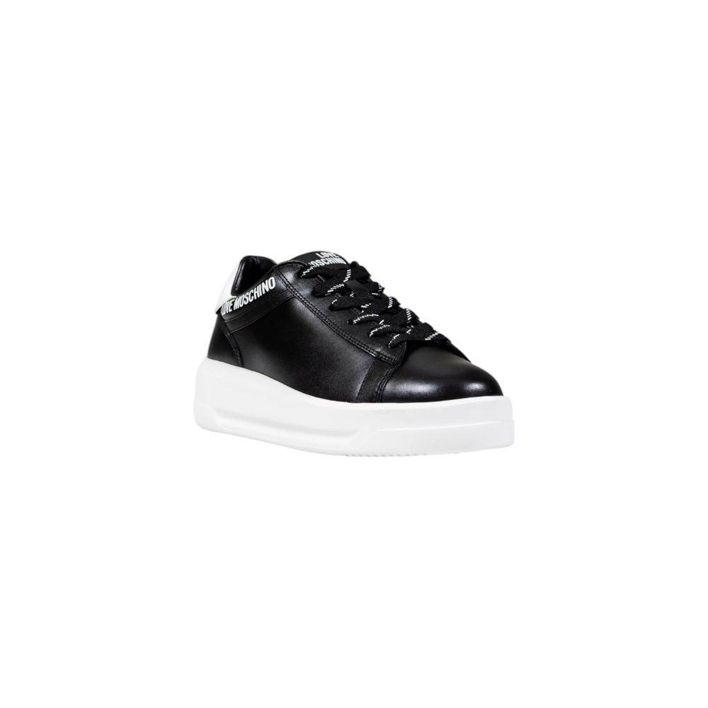 Black and White Synthetic Leather Lace-Up Sneakers