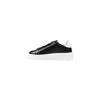 Black and White Synthetic Leather Lace-Up Sneakers