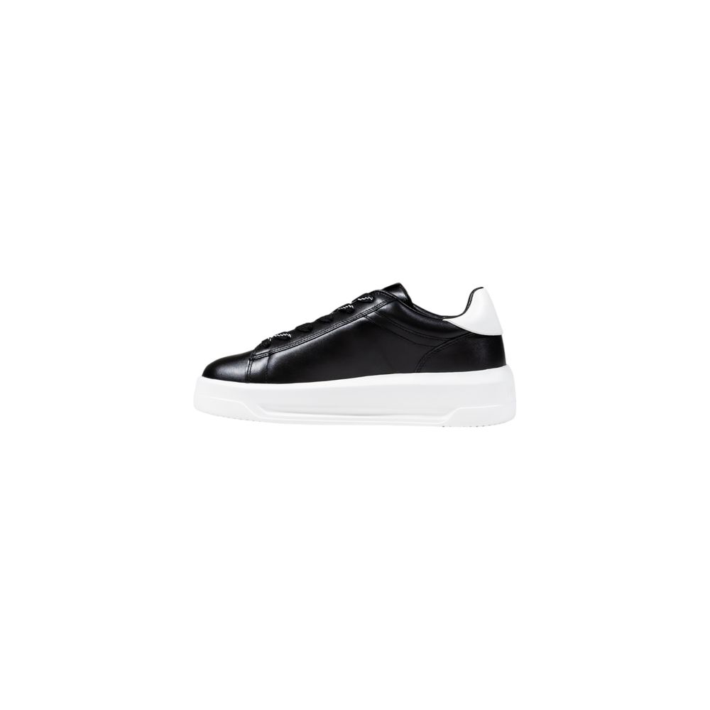 Black and White Synthetic Leather Lace-Up Sneakers