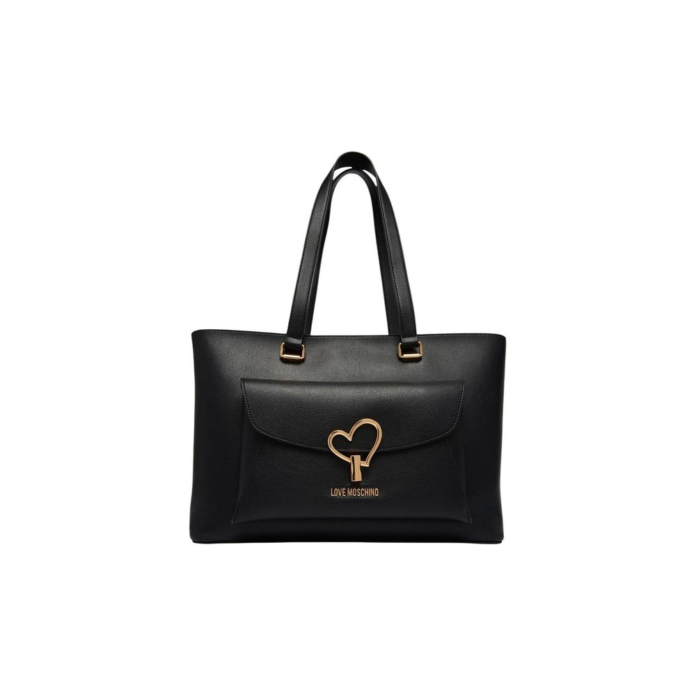 Black Polyurethane Shopper Handbag