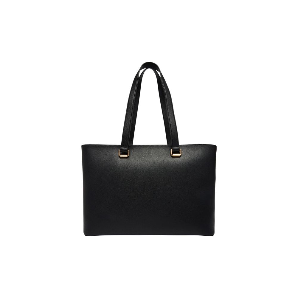 Black Polyurethane Shopper Handbag