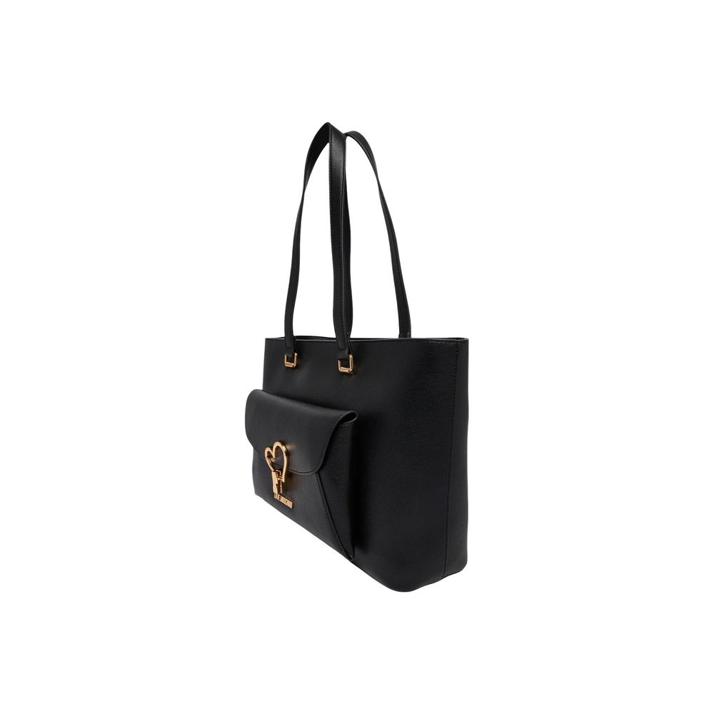 Black Polyurethane Shopper Handbag