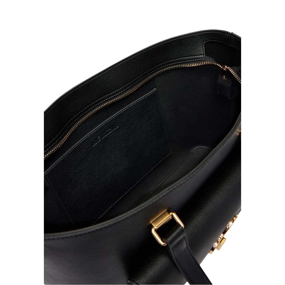 Black Polyurethane Shopper Handbag