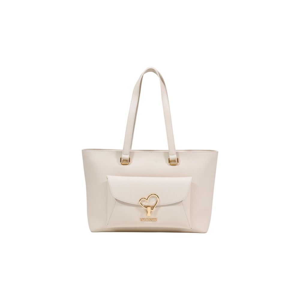 Beige Polyurethane Large Shopper Bag
