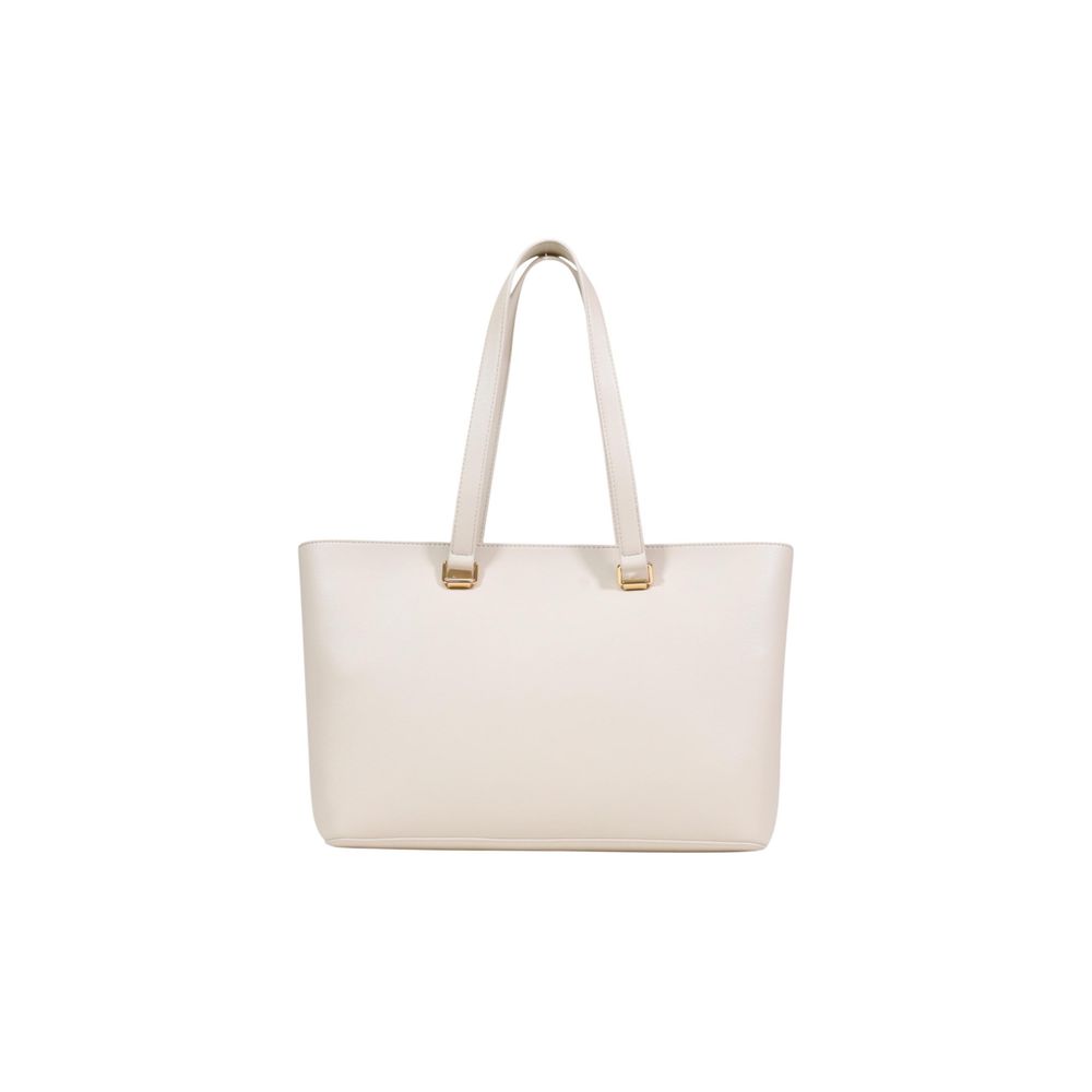 Beige Polyurethane Large Shopper Bag