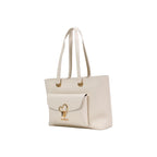 Beige Polyurethane Large Shopper Bag