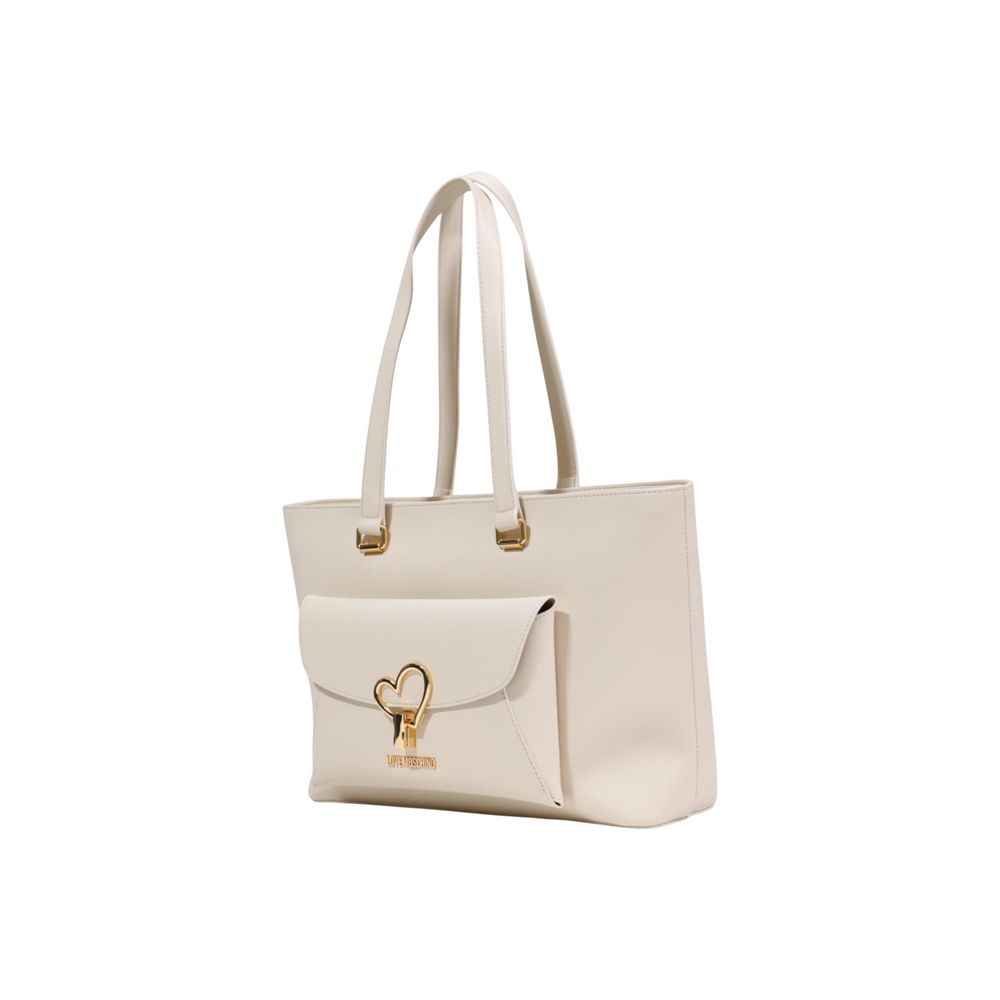 Beige Polyurethane Large Shopper Bag