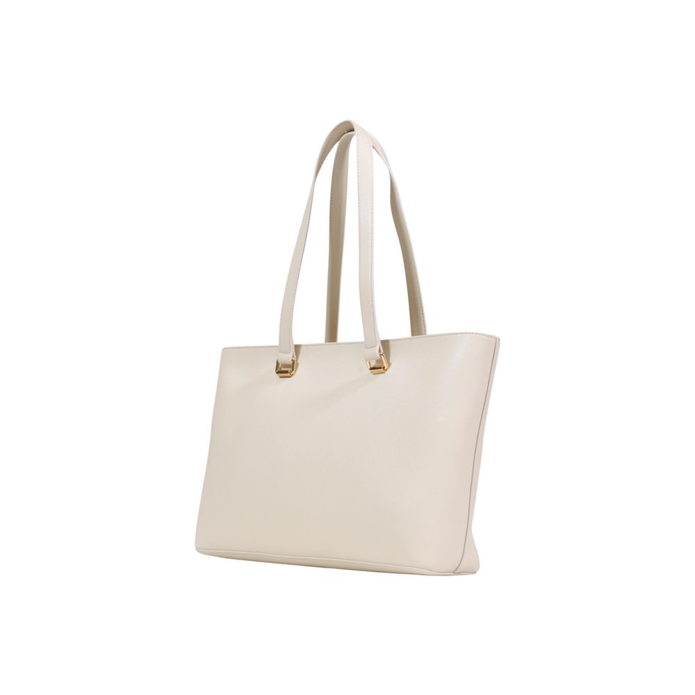 Beige Polyurethane Large Shopper Bag