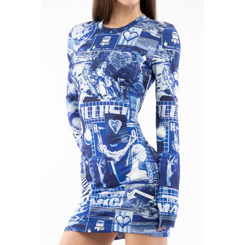 Multi‑Blue Cotton‑Elastane Dress