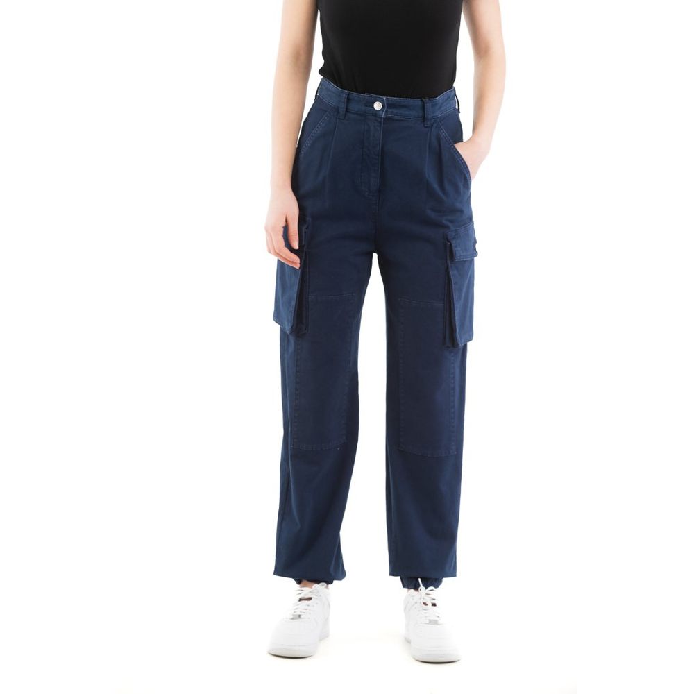 Blue Cotton-Elastic Tailored Cargo Pants