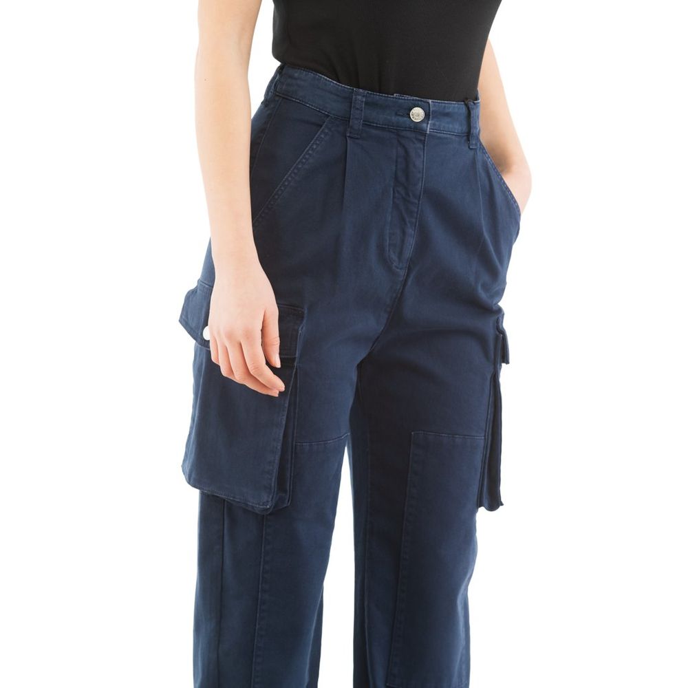 Blue Cotton-Elastic Tailored Cargo Pants