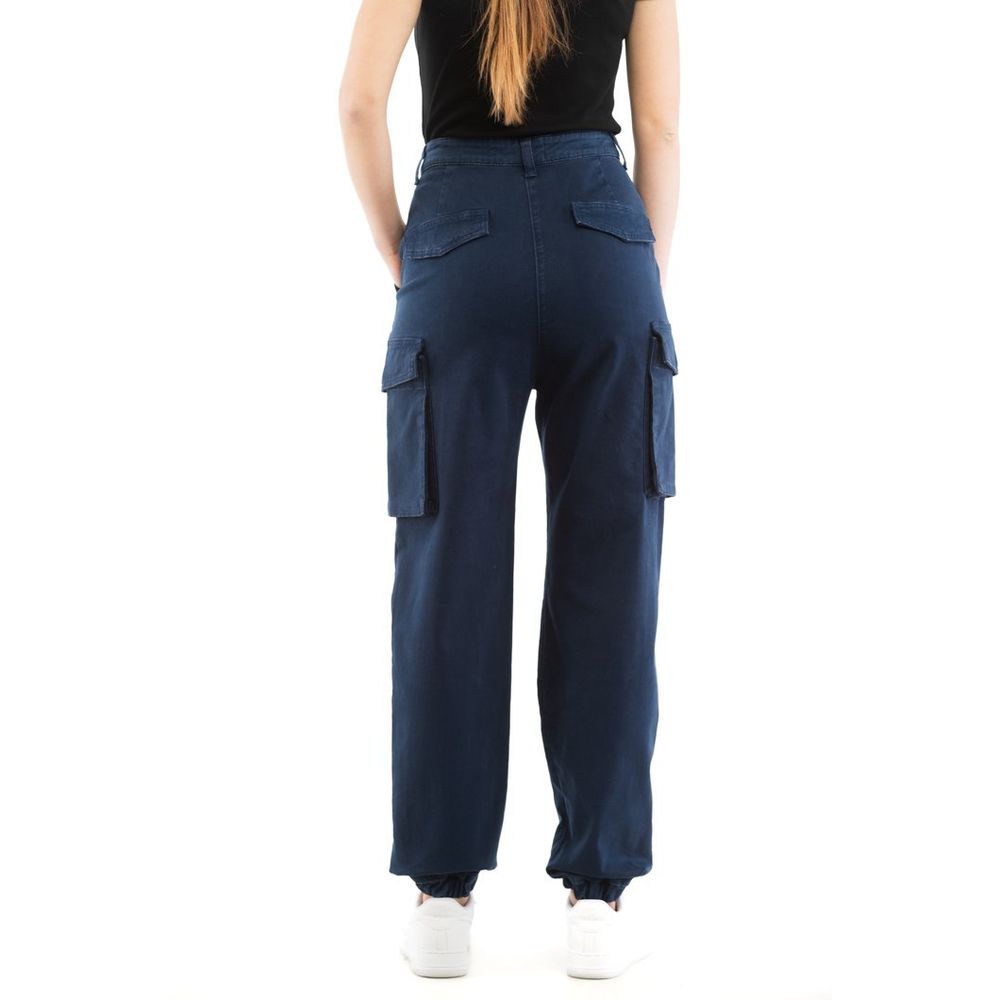 Blue Cotton-Elastic Tailored Cargo Pants