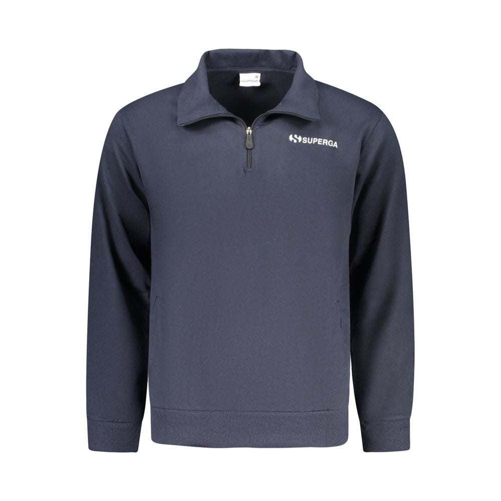 Blue Cotton-Polyester Half-Zip Sweatshirt