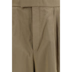 Beige Cotton Gabardine Double Pleat Wide Cuff Trousers