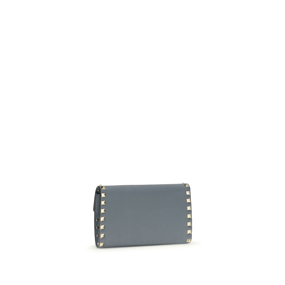 Garnet Calfskin Rockstud Chain Wallet