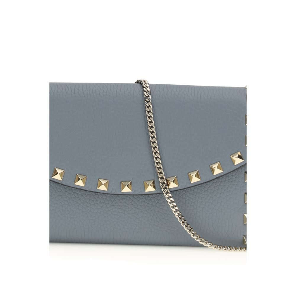 Garnet Calfskin Rockstud Chain Wallet