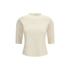Cream Viscose-Blend Three-Quarter Sleeve Tee