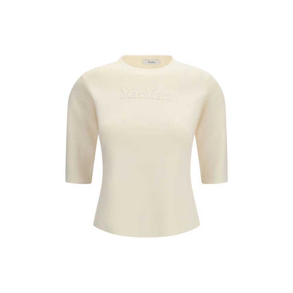 Cream Viscose-Blend Three-Quarter Sleeve Tee