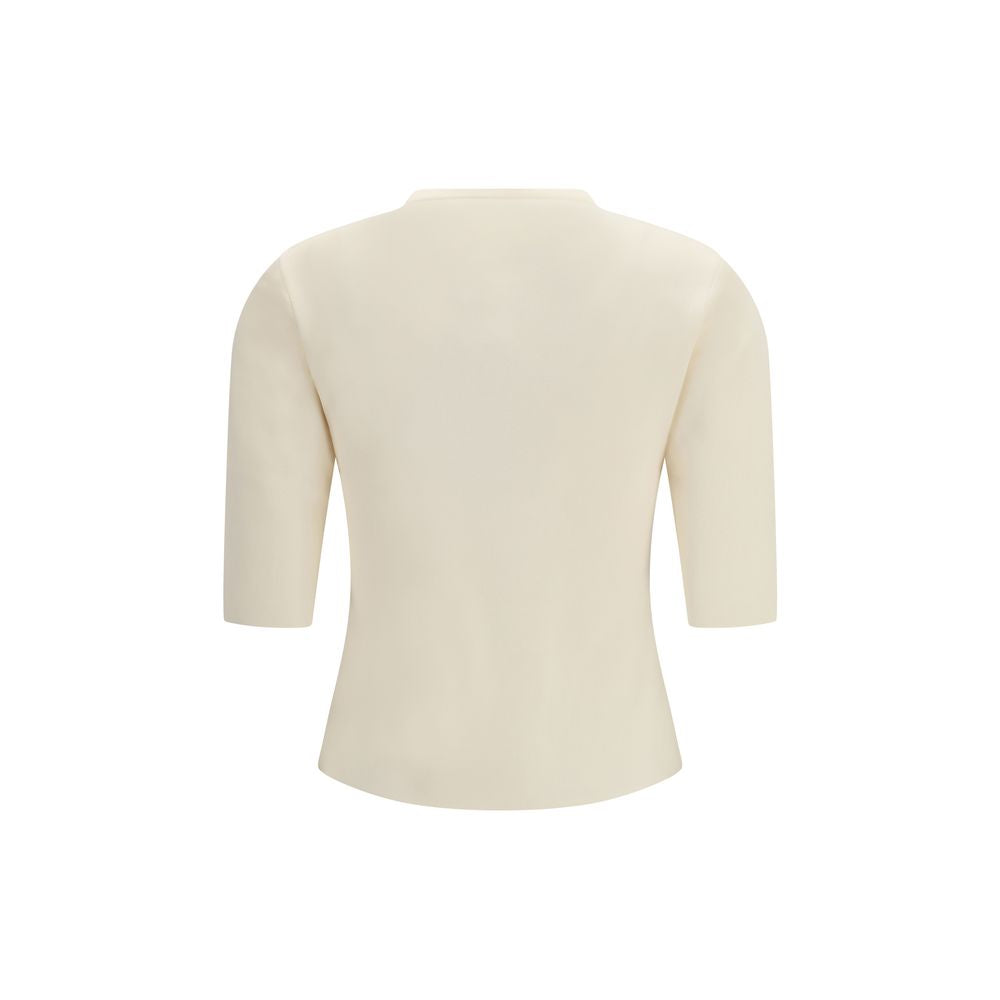 Cream Viscose-Blend Three-Quarter Sleeve Tee