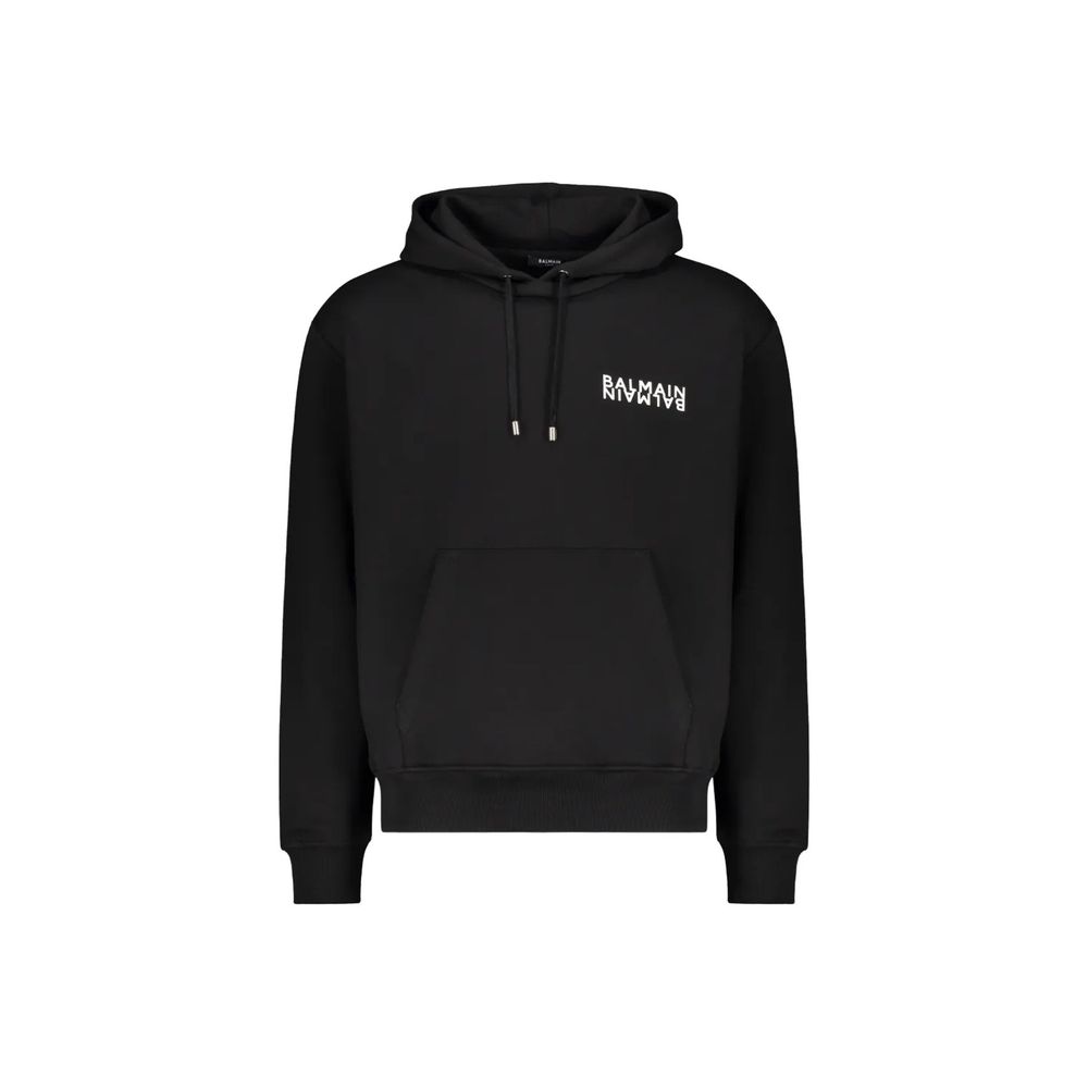 Black Cotton Logo Print Hoodie