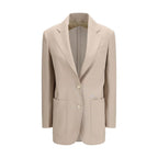 Beige Fleece Wool And Silk Single Breasted Blazer