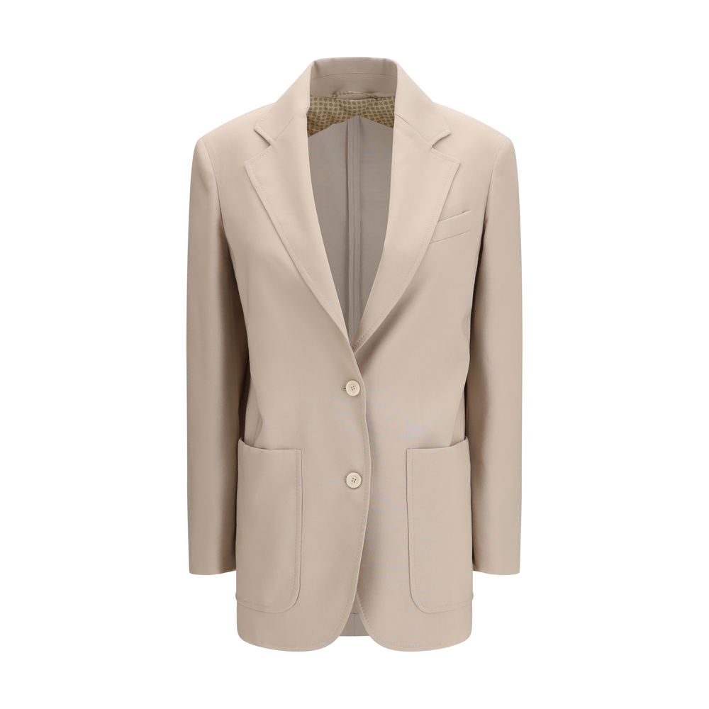 Beige Fleece Wool And Silk Single Breasted Blazer