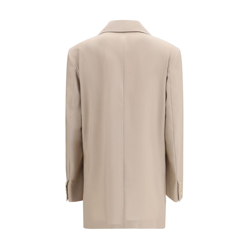 Beige Fleece Wool And Silk Single Breasted Blazer