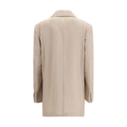 Beige Fleece Wool And Silk Single Breasted Blazer