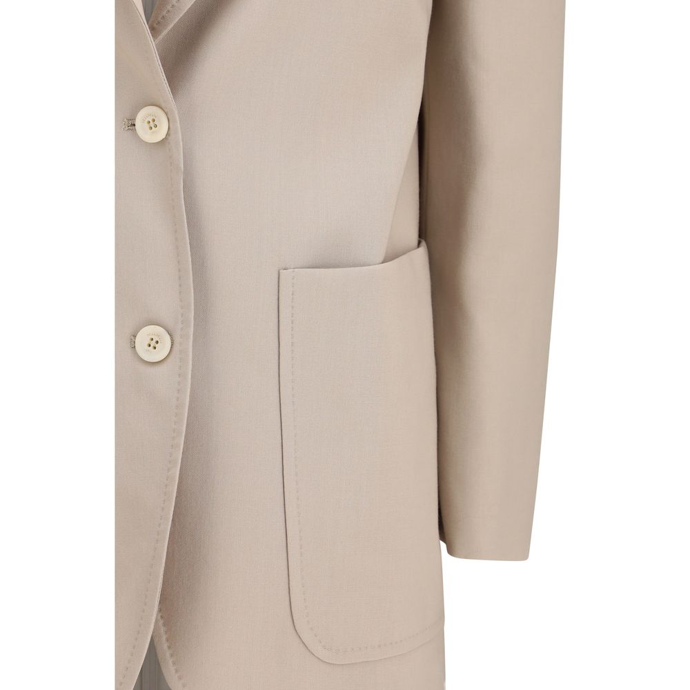 Beige Fleece Wool And Silk Single Breasted Blazer