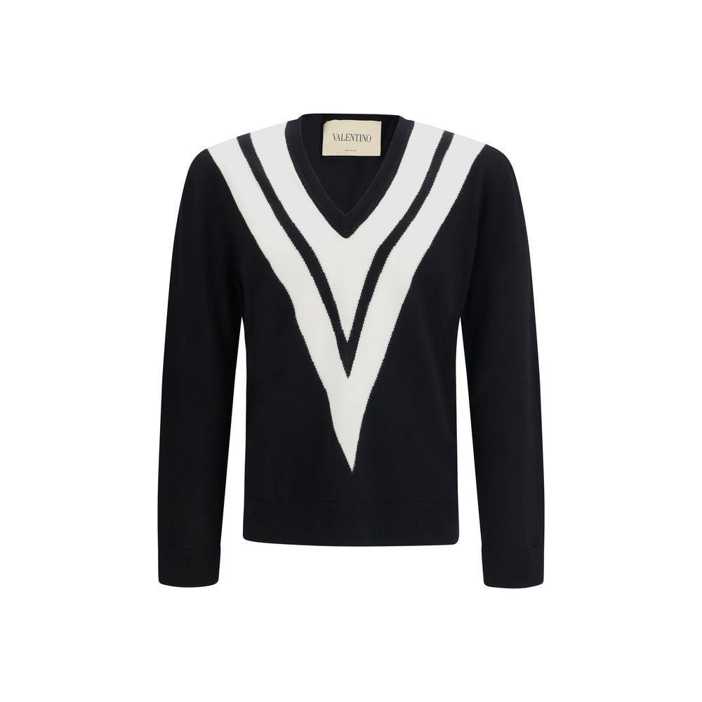 Black Wool V-Detail Sweater