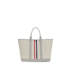 Gray Fabric Shoulder Bag with Grained Leather Handles