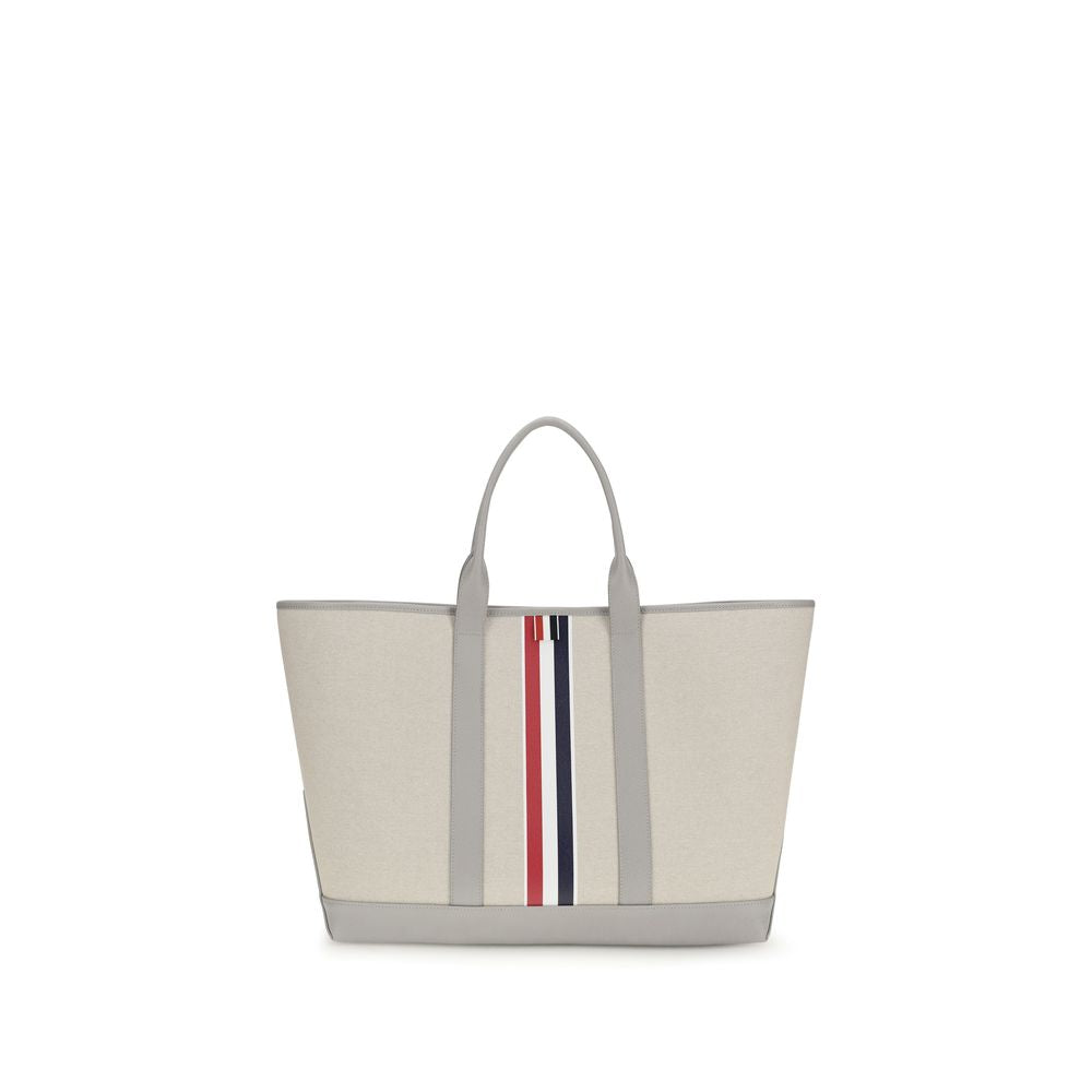 Gray Fabric Shoulder Bag with Grained Leather Handles