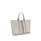 Gray Fabric Shoulder Bag with Grained Leather Handles