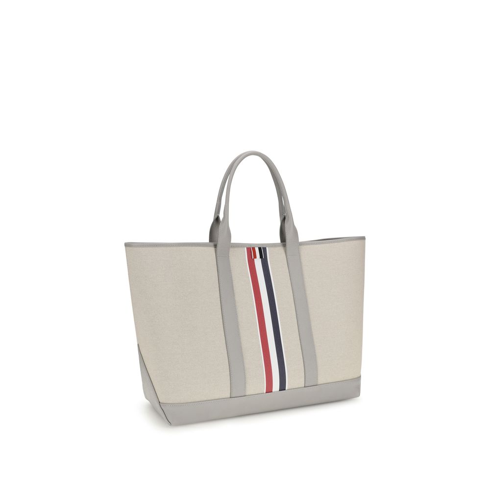 Gray Fabric Shoulder Bag with Grained Leather Handles