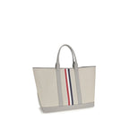 Gray Fabric Shoulder Bag with Grained Leather Handles