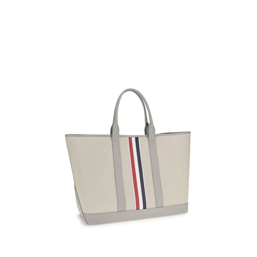 Gray Fabric Shoulder Bag with Grained Leather Handles