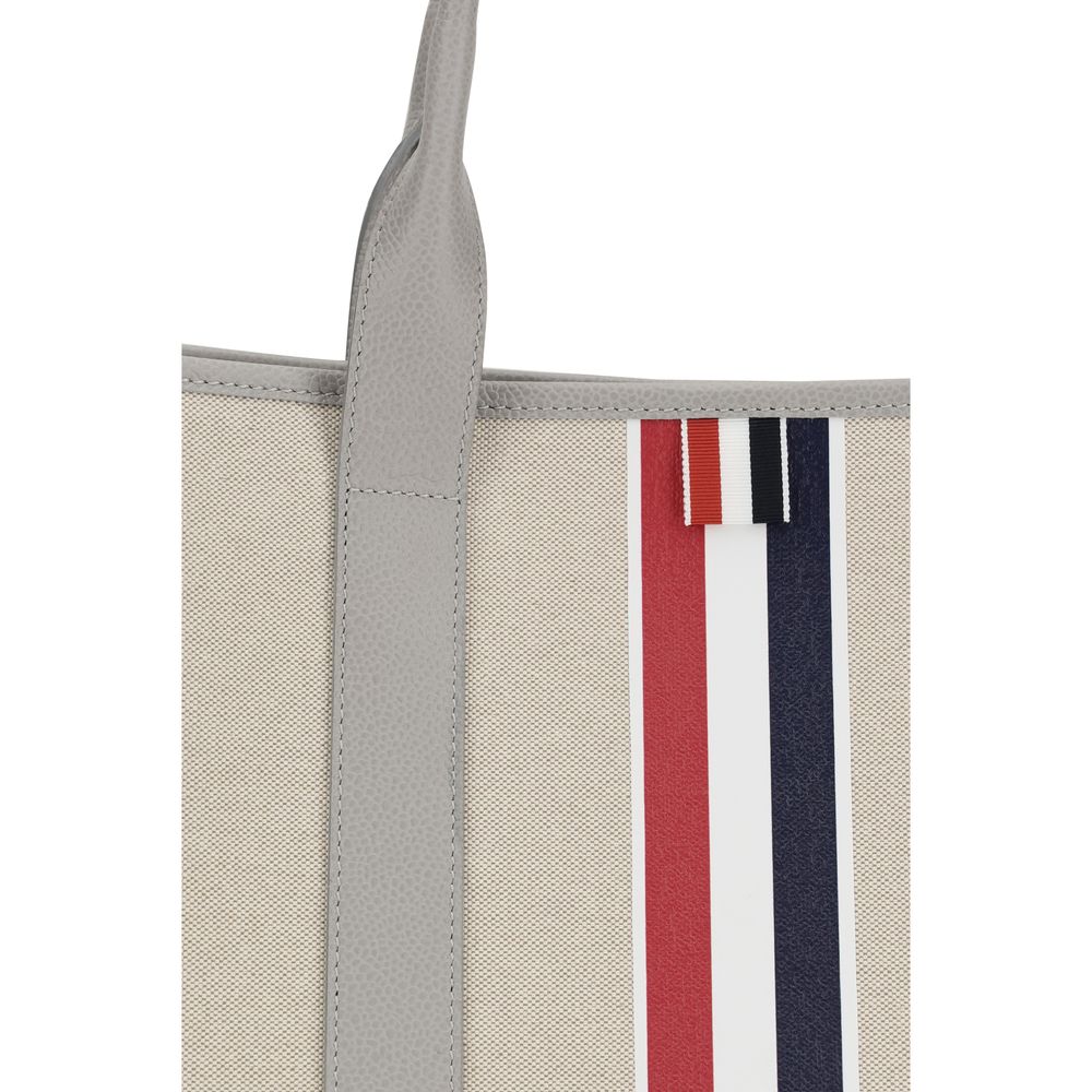 Gray Fabric Shoulder Bag with Grained Leather Handles