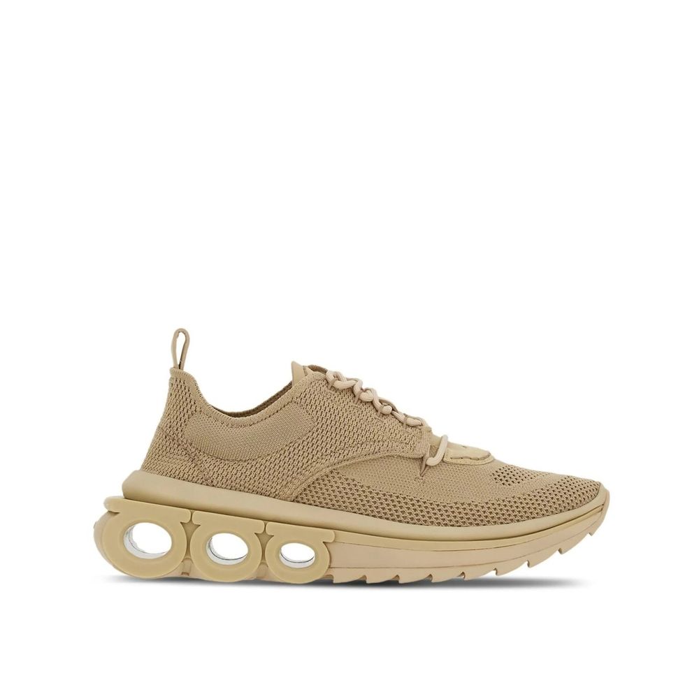Beige Fabric Leather Lace Up Sneakers