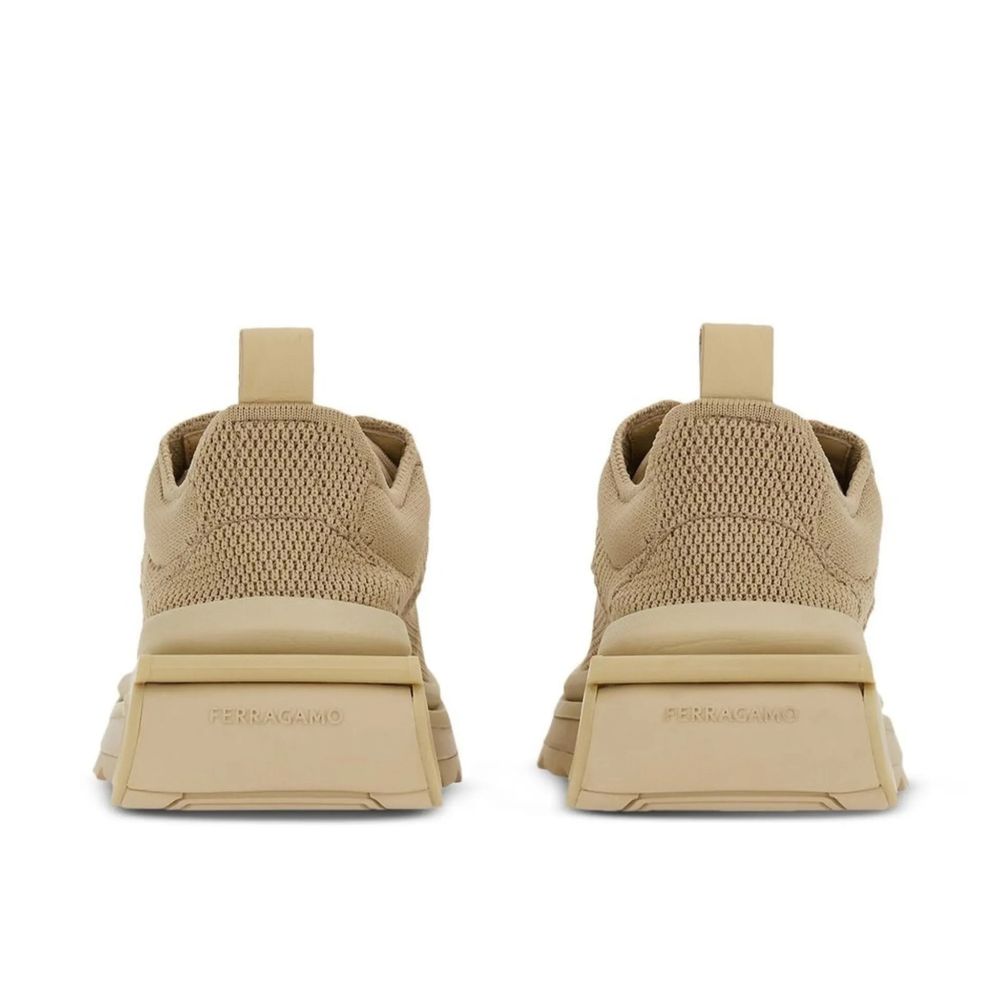 Beige Fabric Leather Lace Up Sneakers
