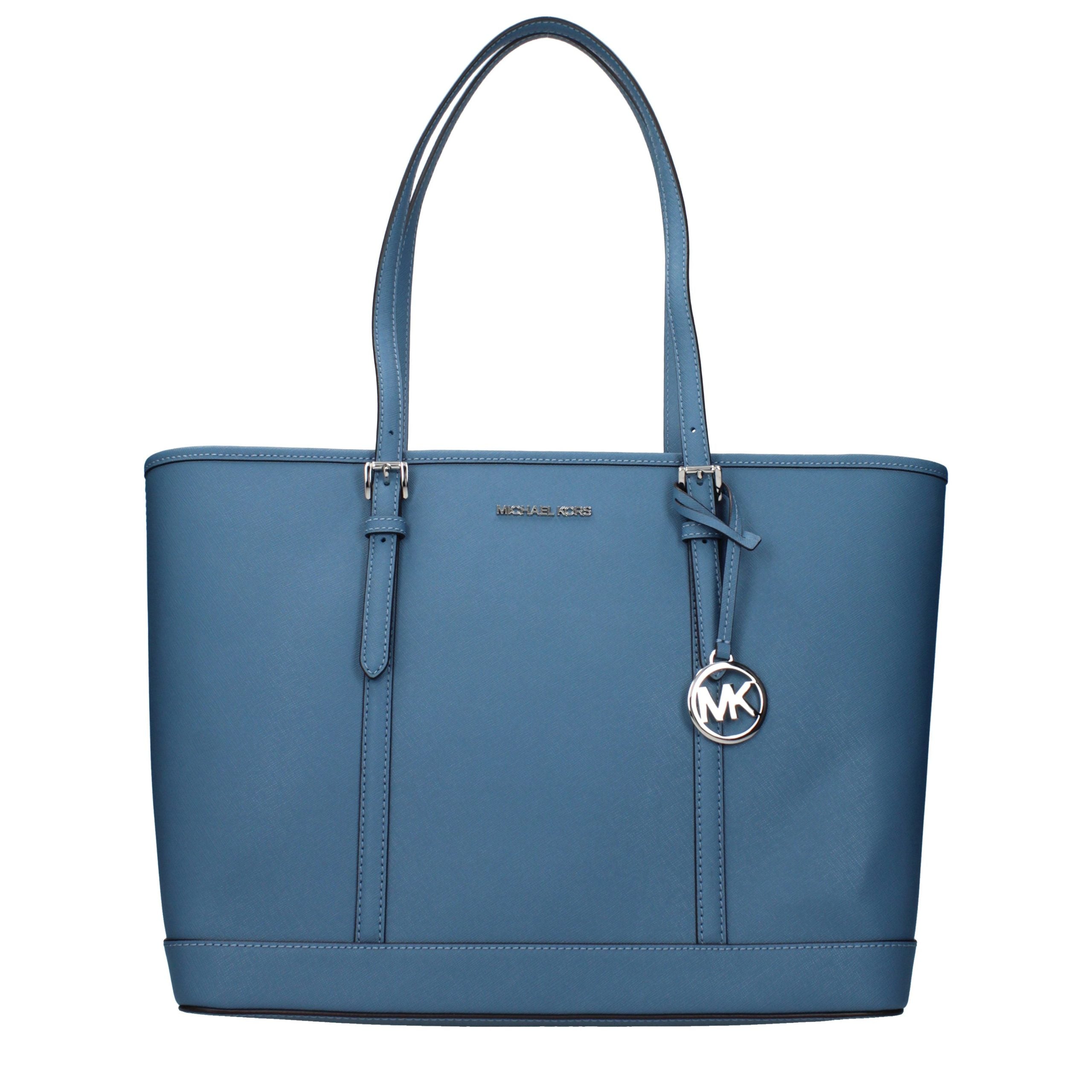 Cornflower Blue Leather Travel Shoulder Bag