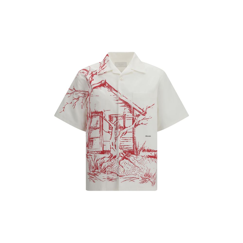 Oversized Cabin Print White Cotton Shirt