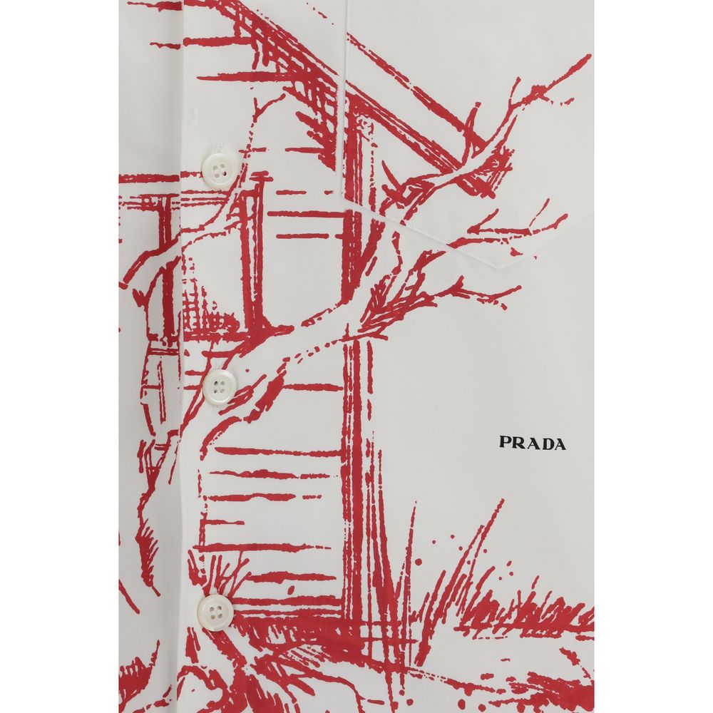 Oversized Cabin Print White Cotton Shirt