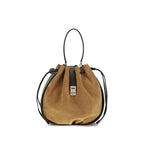 Soft Suede Crocodile-Print Bucket Bag
