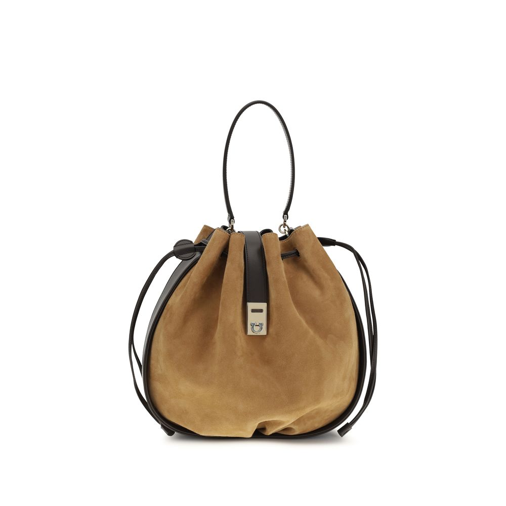 Soft Suede Crocodile-Print Bucket Bag