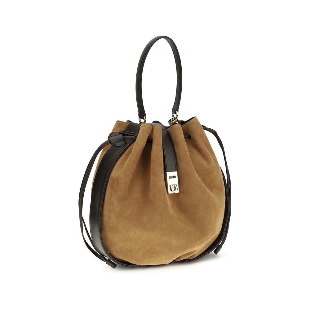 Soft Suede Crocodile-Print Bucket Bag