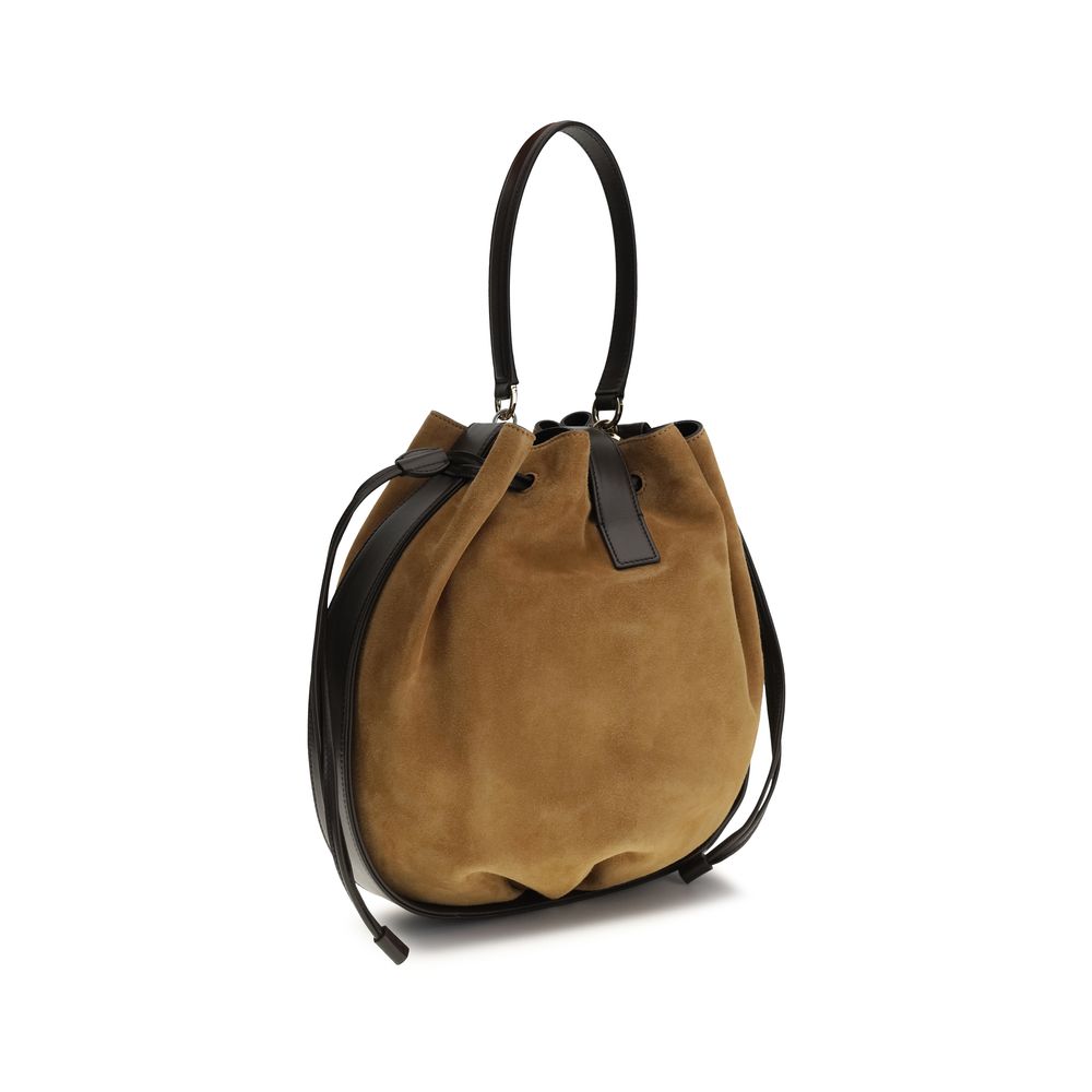 Soft Suede Crocodile-Print Bucket Bag