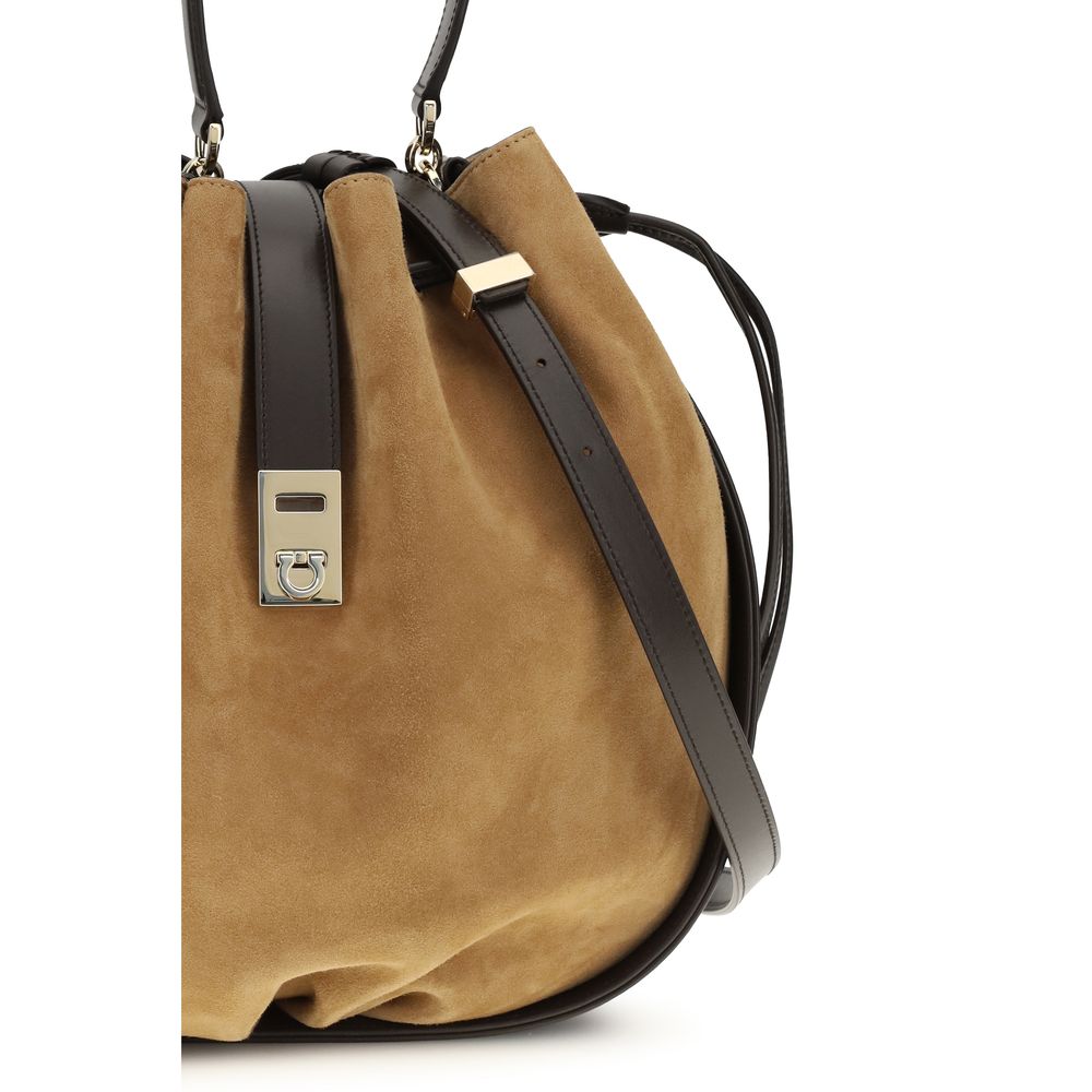 Soft Suede Crocodile-Print Bucket Bag