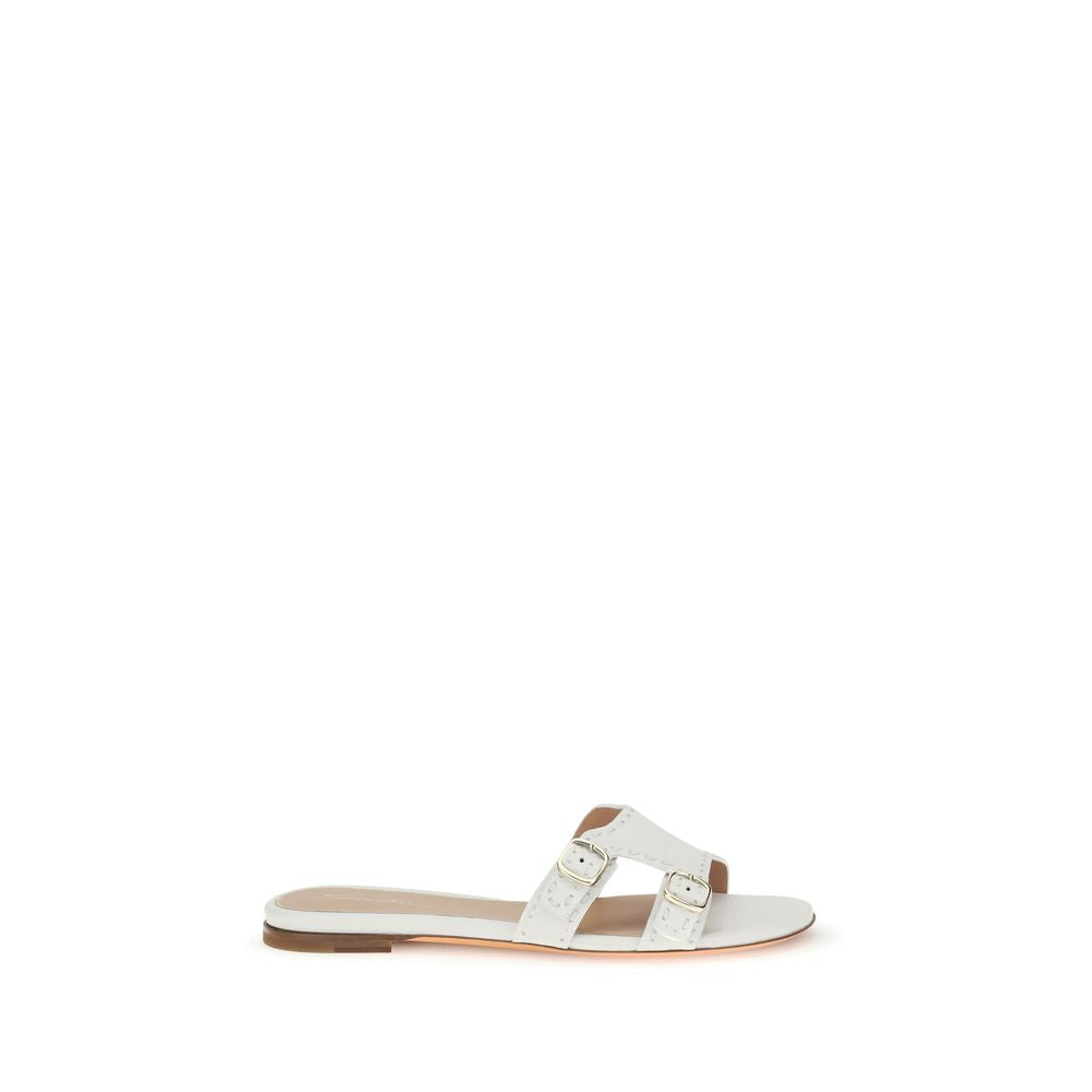 White Calf Leather Flat Sandals