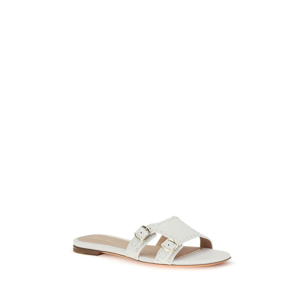 White Calf Leather Flat Sandals